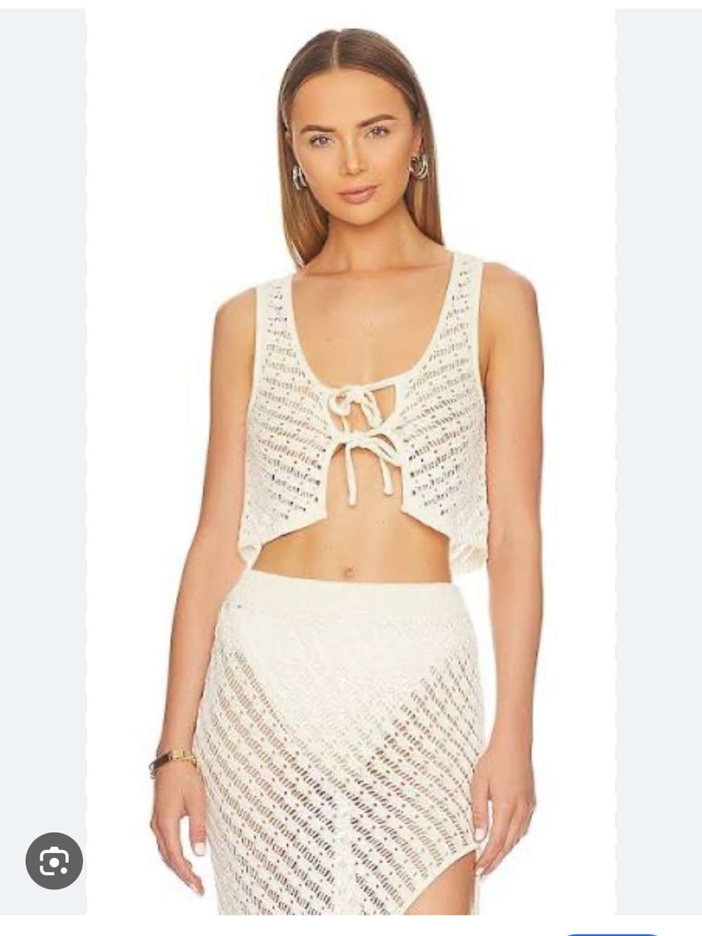 l*space Cream Crochet Tie-Front Swim Coverup Top